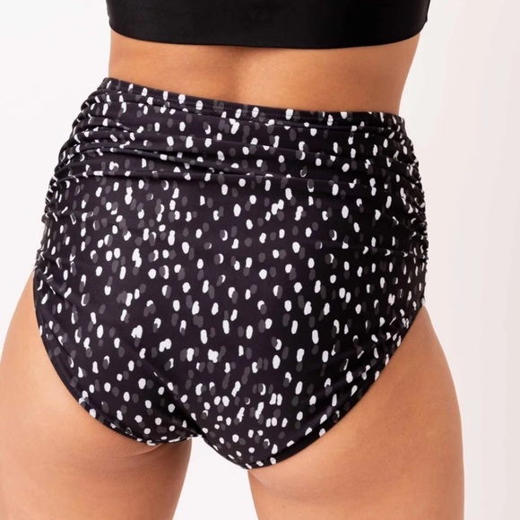 NWT Nani Spritz Polka Dot Ruched High Waisted Bikini Bottoms Black/White - Picture 3 of 9